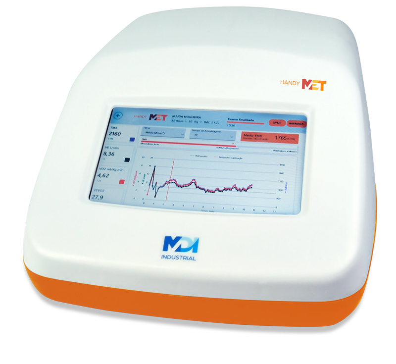 Equipamento HandyMET usado para o exame de calorimetria indireta
